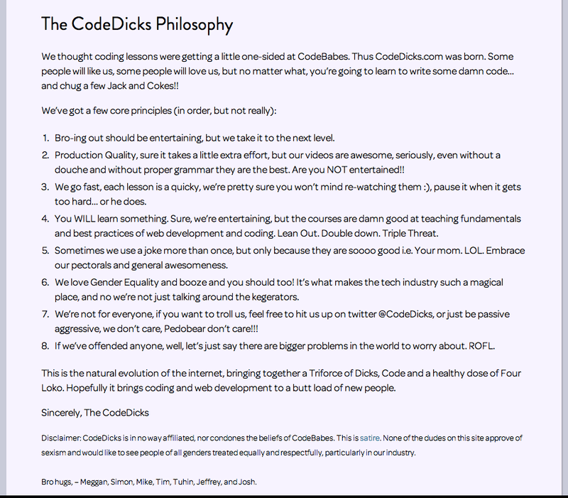 Illustration for article titled Code Dicks Parody Site Is Your Equal Opportunity Answer to Code Babes